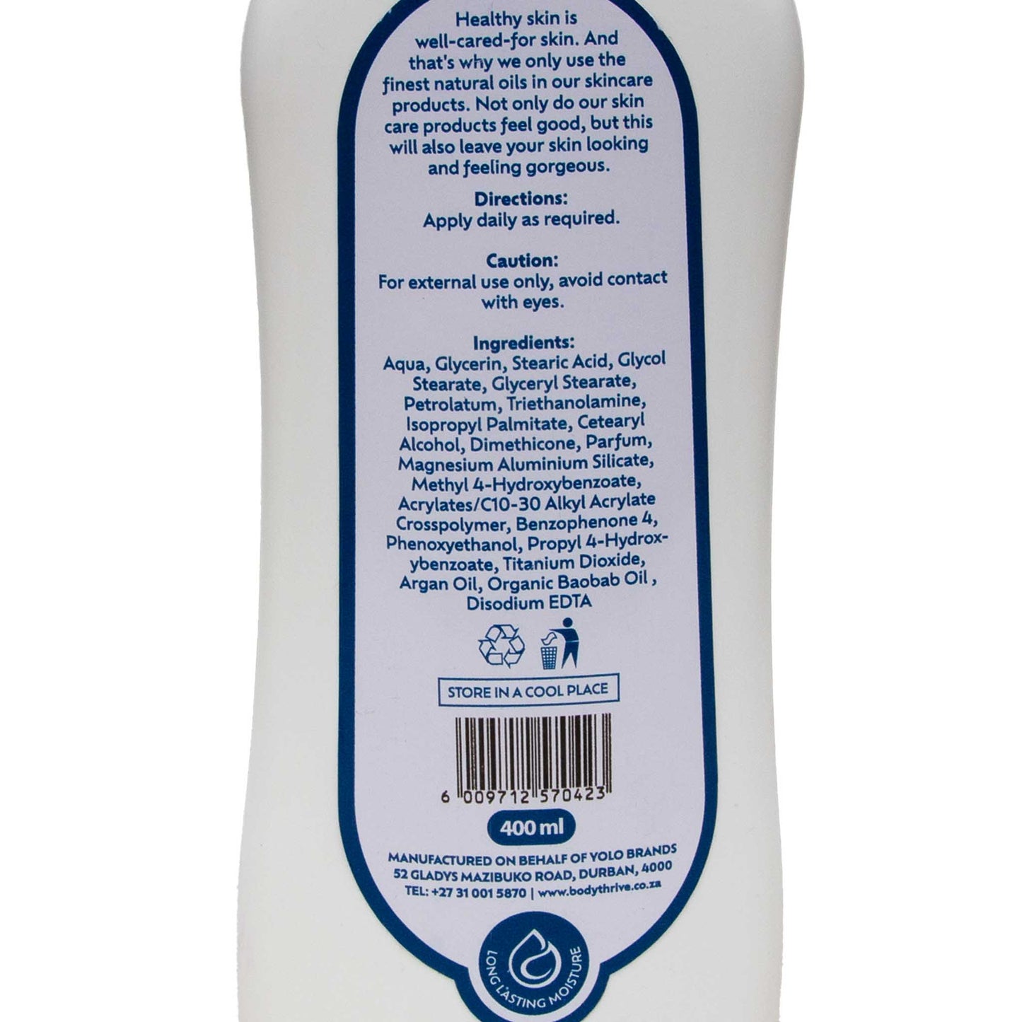 Body Thrive Moisturising Body Lotion – Argan & Baobab Oils (400ml)
